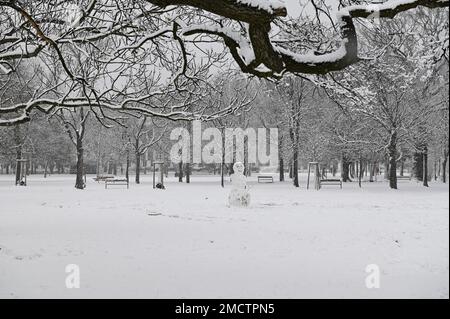 Vienna, Austria. 22nd January, 2023. The first snow in Vienna in the Prater Park. Credit: Franz Perc/Alamy Live News Stock Photo