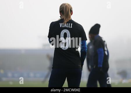 London, UK. 22nd Jan, 2023. London, January 22nd 2023: Magdalena Eriksson (16 Chelsea) wearing a tribute training top for Gianluca Vialli during the Barclays FA Womens Super League game between Chelsea and Liverpool at Kingsmeadow, London, England. (Pedro Soares/SPP) Credit: SPP Sport Press Photo. /Alamy Live News Stock Photo