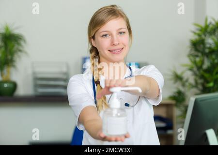 surgeon using handwash in hospital Stock Photo
