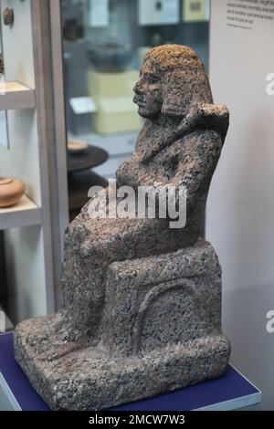 Granite statue of Ankhwa at the British Museum in London, UK Stock Photo