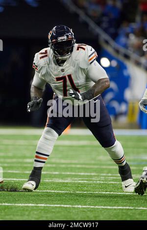 FILE - Chicago Bears offensive lineman Jason Peters (71) blocks during an  NFL football game against the Cleveland Browns, Sunday, Sept. 26, 2021, in  Cleveland. Age is a funny thing in the