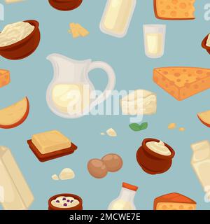 Farm food milk and cheese seamless pattern dairy products Stock Vector