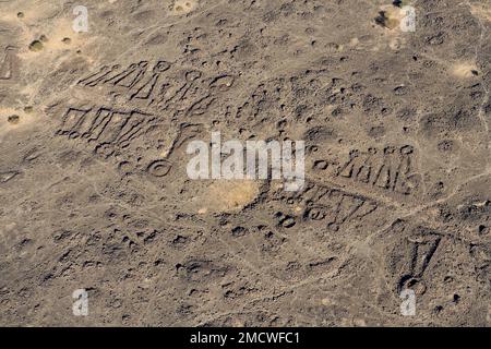 Neolithic stone ritual buildings, so-called mustatils, aerial view ...