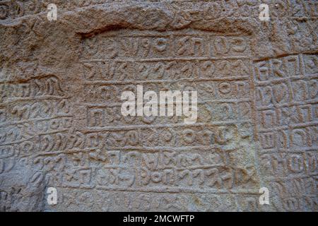 Inscriptions from the Dadanite period at Jabal Ikmah, petroglyphs, near AlUla, Medina province, Saudi Arabia, Arabian Peninsula Stock Photo