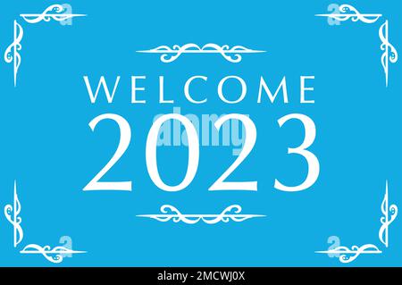 Welcome 2023 in blue background, happy new year 2023, banner design Stock Vector