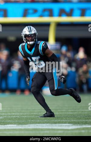 C.J. Henderson Carolina Panthers Game-Used #15 Black Jersey vs. Atlanta  Falcons on December 12 2021