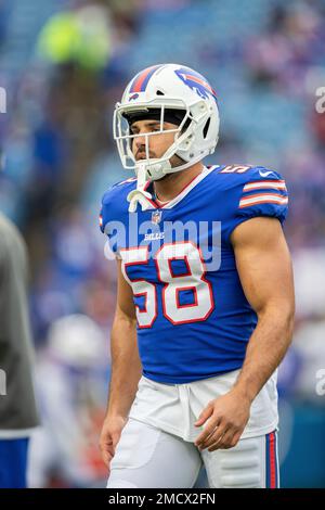 Linebacker (58) Matt Milano of the Buffalo Bills warms up
