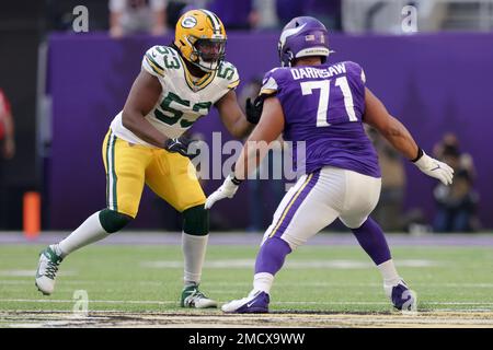 Minnesota Vikings offensive tackle Christian Darrisaw (71) blocks during  the first half of an NFL football game against the Chicago Bears, Sunday,  Jan. 8, 2023, in Chicago. (AP Photo/Kamil Krzaczynski Stock Photo - Alamy