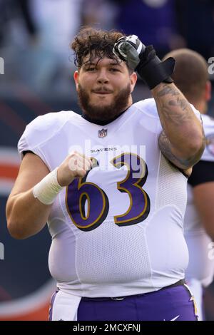 Baltimore Ravens G/C Trystan Colon (63) pictured during warm-ups prior to a  preseason game against the New Orleans Saints at M&T Bank Stadium in  Baltimore, Maryland on August 14, 2021. Photo/ Mike