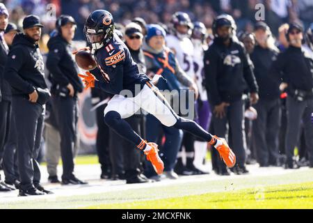 Chicago Bears wide receiver Darnell Mooney (11) runs against the New York  Giants during an NFL football game Sunday, Oct. 2, 2022, in East  Rutherford, N.J. (AP Photo/Adam Hunger Stock Photo - Alamy