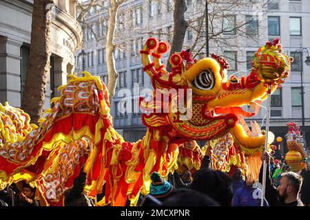 Performers taking part in traditional Chinese New Year parade in London ...