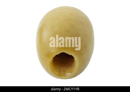 Pitted canned olives isolated on white background. File contains clipping path. Full depth of field. Stock Photo