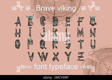 Modern color alphabet in paper cut style. Typography children viking theme slogan or poster. Scandinavian theme for great design, kids posters, t Stock Vector