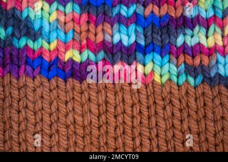 Pattern fabric made of wool. Handmade knitted fabric, color wool background texture. Warm accessories, clothing Stock Photo