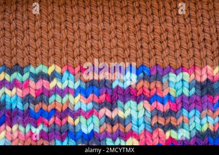 Pattern fabric made of wool. Handmade knitted fabric, color wool background texture. Warm accessories, clothing Stock Photo