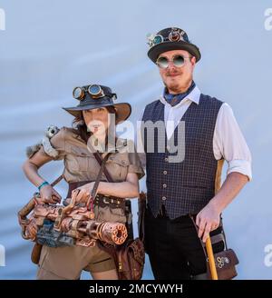 Portrait of a young steampunk couple. Stock Photo