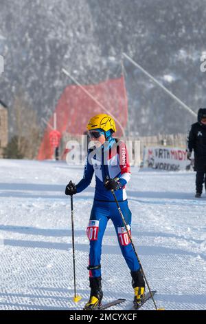 Arinsal, Andorra : January 22, 2023 : Axelle  GACHET MOLLARET of FRA in action during the ISMF Ski Mountaineering World Cup Comapedrosa Vertical Race Senior Women Andorra 2023 in January 2023. Stock Photo