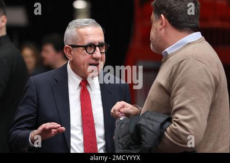 Milan, Italy. 20th Jan, 2023. Italy, Milan, jan 20 2023: Christos Stavropoulos (Armani Milan general manager) during basketball game EA7 Emporio Armani Milan vs Asvel Villeurbanne, EuroLeague 2022-2023 round20 (Photo by Fabrizio Andrea Bertani/Pacific Press) Credit: Pacific Press Media Production Corp./Alamy Live News Stock Photo