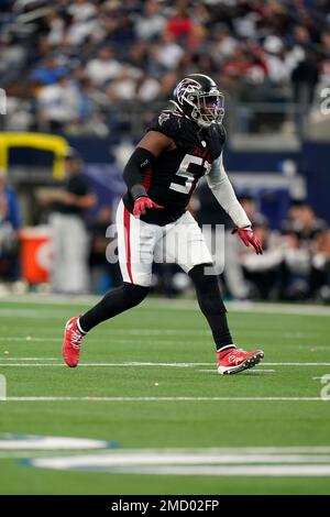 Atlanta Falcons linebacker Brandon Copeland (51) lines up on defense during  an NFL football game against the Carolina Panthers, Sunday, Dec. 12, 2021,  in Charlotte, N.C. (AP Photo/Brian Westerholt Stock Photo - Alamy