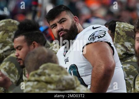 Philadelphia Eagles guard Sua Opeta (78) and Detroit Lions offensive tackle  Drew Forbes (76) walks off the field during an NFL football game, Sunday,  Sept. 11, 2022, in Detroit. (AP Photo/Rick Osentoski