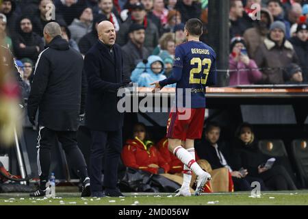 ROTTERDAM - (LR) Feyenoord coach Arne Slot, Steven Berghuis of Ajax during the Dutch premier league match between Feyenoord and Ajax at Feyenoord Stadion de Kuip on January 22, 2023 in Rotterdam, Netherlands. ANP MAURICE VAN STONE Stock Photo