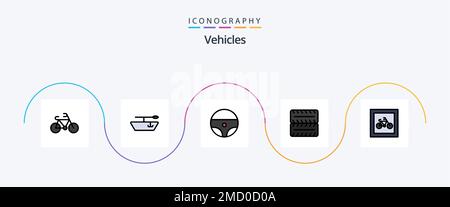 Vehicles Line Filled Flat 5 Icon Pack Including . vehicles. transport Stock Vector