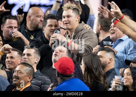 Kansas City Chiefs vs. Las Vegas Raiders. Fans support on NFL Game.  Silhouette of supporters, big screen with two rivals in background Stock  Photo - Alamy