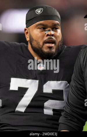 Las Vegas Raiders guard Jermaine Eluemunor (72) prays before an NFL  football game against the Tennessee Titans Sunday, Sept. 25, 2022, in  Nashville. (AP Photo/Mark Zaleski Stock Photo - Alamy