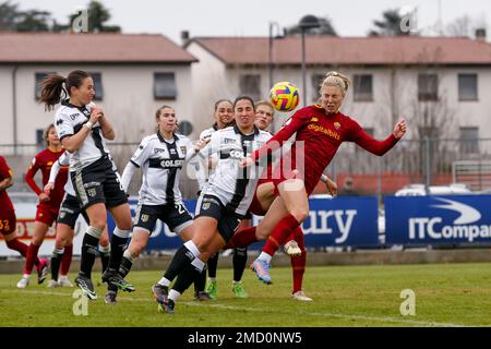 Sophie Roman Haug (Roma Femminile)Niamh Farrelly (Parma Women)Melania Martinovic (Parma Women) during the Italian 'Serie A Women match between Parma Women 2-3 Roma Women at Noce Stadium on January 22, 2023 in Parma, Italy. Credit: Maurizio Borsari/AFLO/Alamy Live News Stock Photo