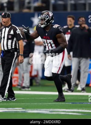 November 28, 2021 - Jacksonville, FL, U.S: Atlanta Falcons defensive tackle  Marlon Davidson (90) before the start of 1st half NFL football game between  the Atlanta Falcons and the Jacksonville Jaguars at