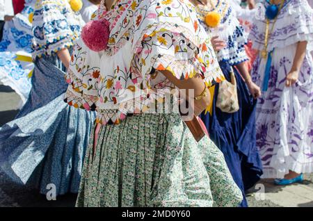 People dancing in Panamanian pollera dress Stock Photo