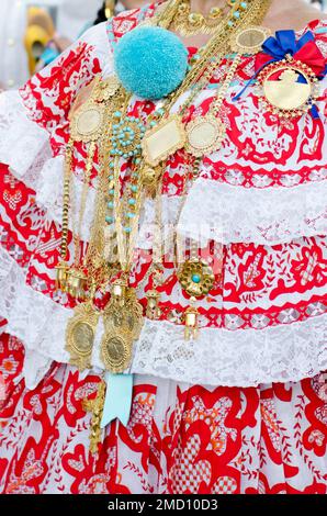 Sample of Panamanian Pollera golden jewelry Stock Photo