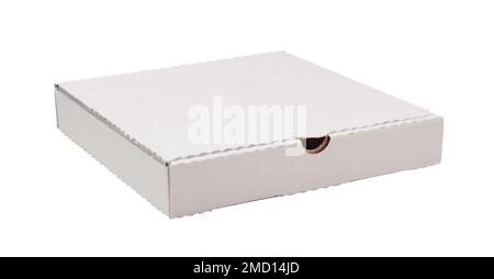 Square cardboard box for pizza isolated on white. Stock Photo