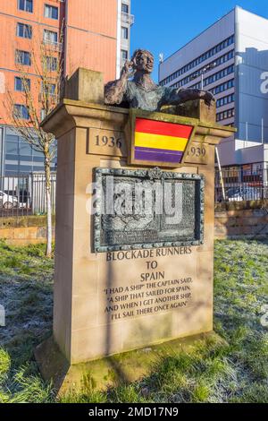Monument on Broomielaw, near the River Clyde, as a monument to ships that run the blockade during the Spanish Civil war, 1936 - 1939. Glasgow, Stock Photo