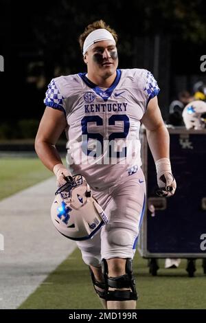 Kentucky offensive lineman Jager Burton 62 leaves the field