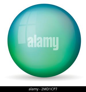 Glass blue ball or precious pearl. Glossy realistic ball, 3D abstract vector illustration highlighted on a white background. Big metal bubble with Stock Vector