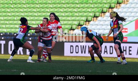 Northampton, UK. 22nd Jan 2023. Twickenham Stoop, ENGLAND :  LLEUCA GEORGE of  Gloucester during the Women's Allianz Premiership 15's match between Harlequins Vs Gloucester -  Hartpury  , Twickenham Stoop Stadium England 22-1-2023 Credit: PATRICK ANTHONISZ/Alamy Live News Stock Photo