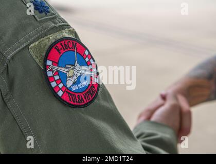 Lt. Col. Michael Scorsone, 125th Fighter Squadron, 138th Fighter Wing, completes 3,000 hours of F-16 flight time, June 3, 2022, at Tulsa Air National Guard Base, Okla. Scorsone has served in the Oklahoma Air National Guard for 22 years and has over 500 hours of combat time in the F-16. (Oklahoma Air National Guard photo by Master Sgt. C.T. Michael) Stock Photo