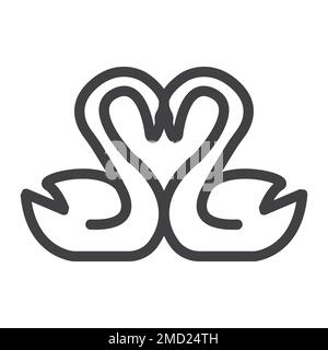 Swans in love line icon, valentines day and romantic, heart shape sign vector graphics, a linear pattern on a white background, eps 10. Stock Vector