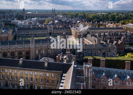 Elevated view across Trinity College towards Kings College Chapel, University of Cambridge, Cambridge, Cambridgeshire, England, UK Stock Photo