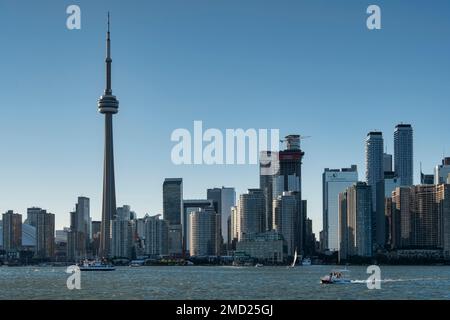 Toronto Skyline from Lake Ontario featuring the CN Tower, Toronto, Ontario, Canada Stock Photo