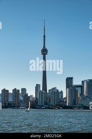 Toronto Skyline from Lake Ontario featuring the CN Tower, Toronto, Ontario, Canada Stock Photo