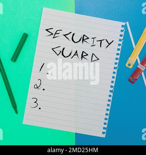 Text sign showing Security Guard, Business concept tools used to manage multiple security applications Stock Photo