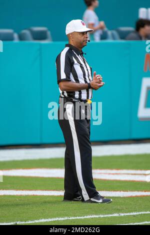 NFL referee Adrian Hill stands on the field during an NFL football