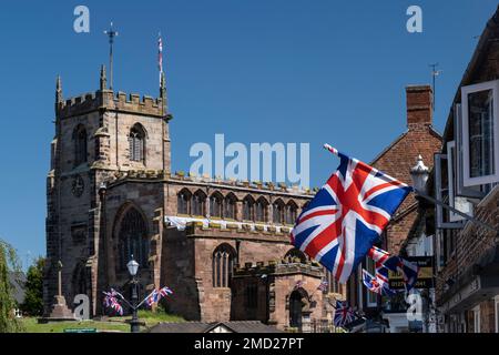Parish Church of St James the Great and Audlem Village in summer, Audlem, Cheshire, England, UK Stock Photo