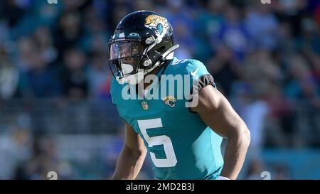 Jacksonville Jaguars defensive back Rudy Ford (5) drops in coverage during  an NFL football game against the Houston Texans, Sunday, Sept. 12, 2021, in  Houston. (AP Photo/Matt Patterson Stock Photo - Alamy