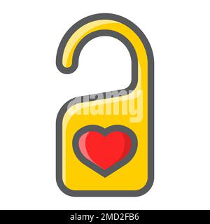 Do not disturb with heart filled outline icon, valentines day and romantic, door hanger sign vector graphics, a colorful line pattern on a white background, eps 10. Stock Vector
