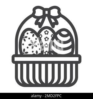 Easter Eggs In Basket line icon, easter and holiday, decor sign vector graphics, a linear pattern on a white background, eps 10. Stock Vector
