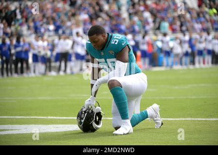 Jacksonville Jaguars linebacker Shaquille Quarterman (50) covers a kickoff  during an NFL football game against the Houston Texans on Sunday, Oct. 9,  2022, in Jacksonville, Fla. (AP Photo/Gary McCullough Stock Photo - Alamy