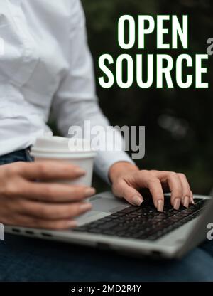 Handwriting text Open Source. Word Written on denoting software which original source code freely available Stock Photo